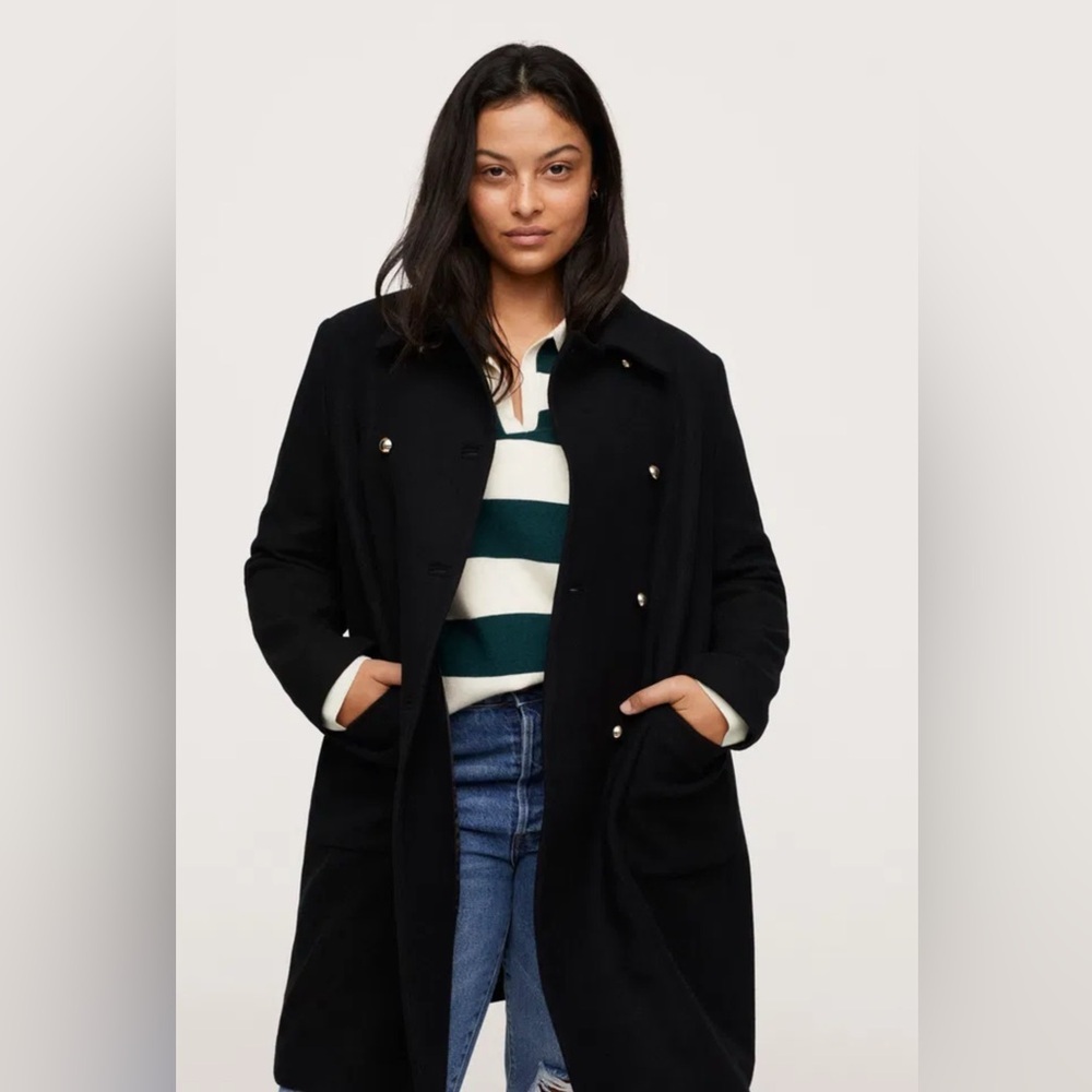 Mango pea coat wool blend Black Double-Breasted size M - Picture 12 of 14